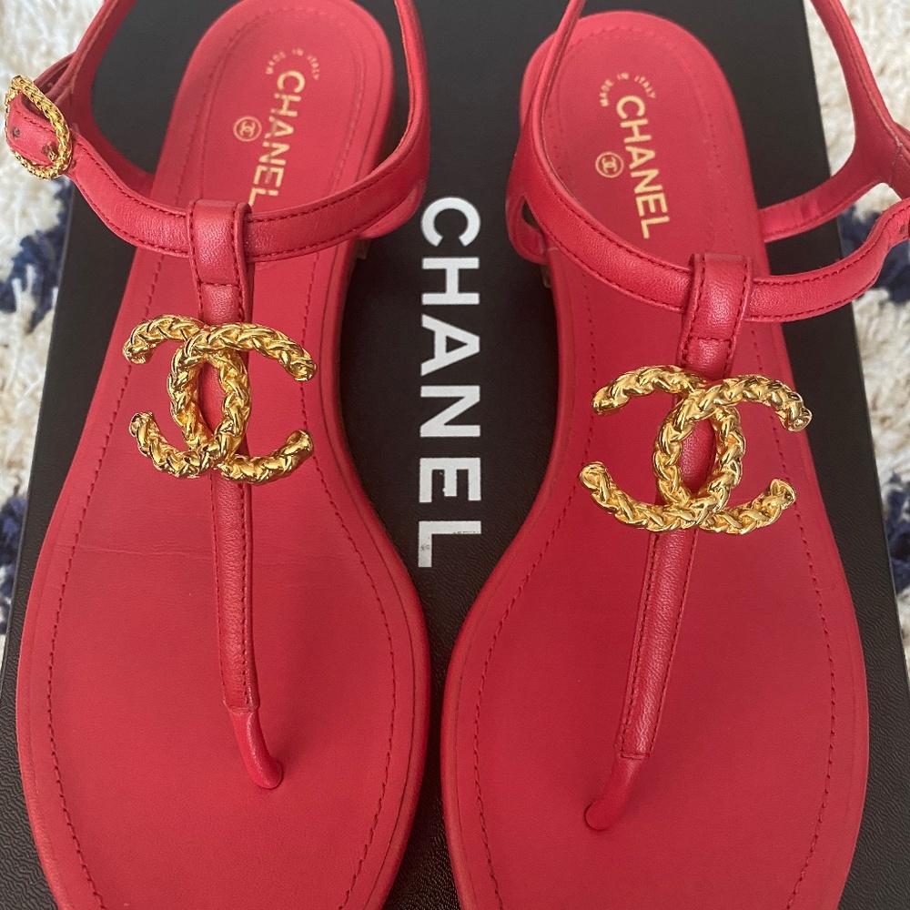 Chanel Red Thong Sandal